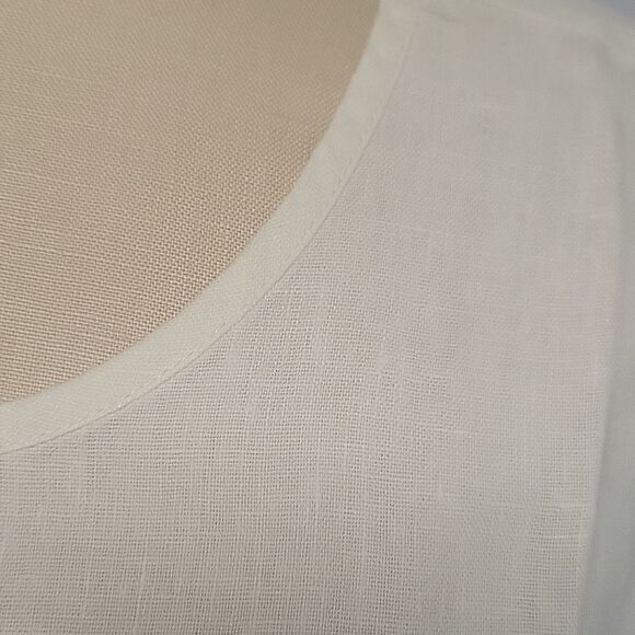 FLAX Womens Sz Large Short Sleeve White Linen Tunic Top - Picture 2 of 4